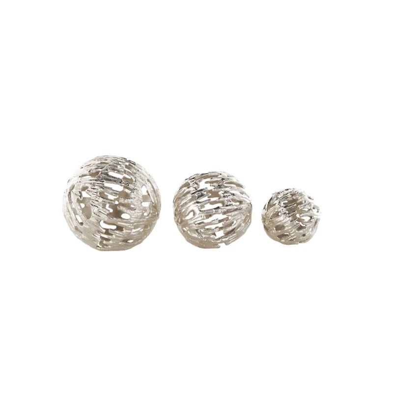 Silver Cut-Out Metal Orbs, Set of 3