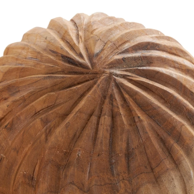 Brown Teak Wood Carved Orbs, Set of 3