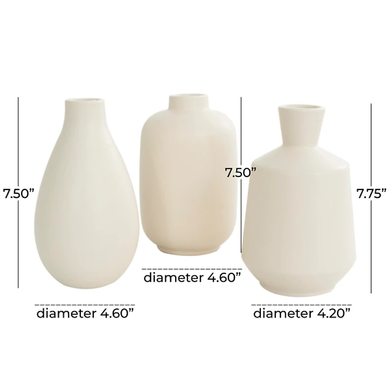 White Minimalist Ceramic Vases, Set of 3