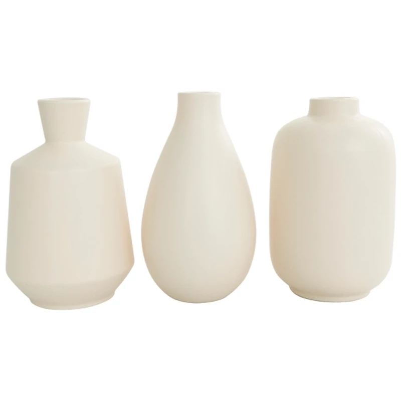 White Minimalist Ceramic Vases, Set of 3