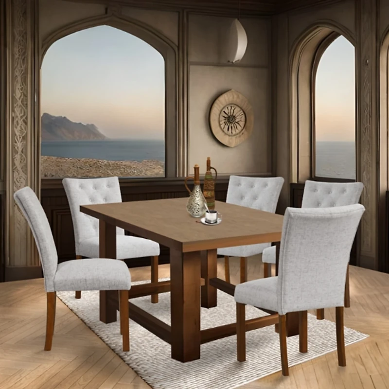 Neutral Tufted Parsons Dining Chairs, Set of 2