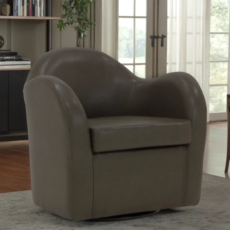 Max Charcoal Faux Leather Swivel Club Accent Chair