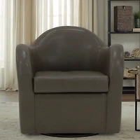 Max Charcoal Faux Leather Swivel Club Accent Chair