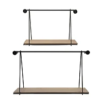 Black Metal Wood Swing Wall Shelves, Set of 2