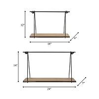 Black Metal Wood Swing Wall Shelves, Set of 2