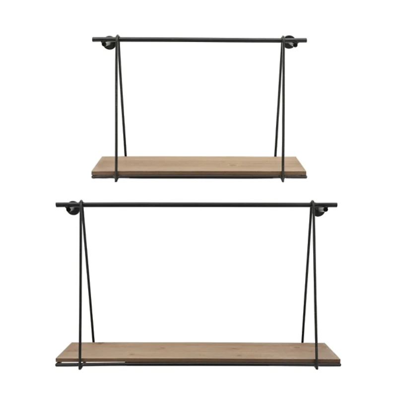 Black Metal Wood Swing Wall Shelves, Set of 2