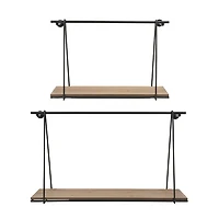 Black Metal Wood Swing Wall Shelves, Set of 2