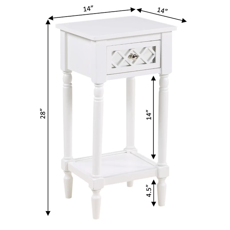White Mirrored Drawer Square Accent Table