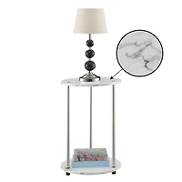 White Marble Two Tiered Metal Accent Table