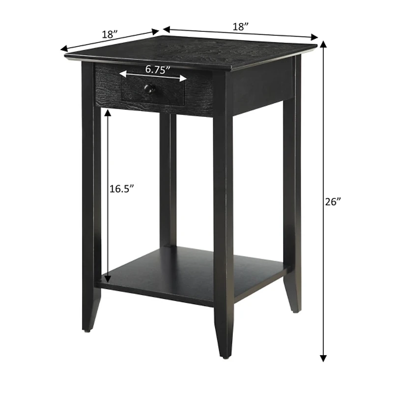 Black Single Drawer Square Accent Table