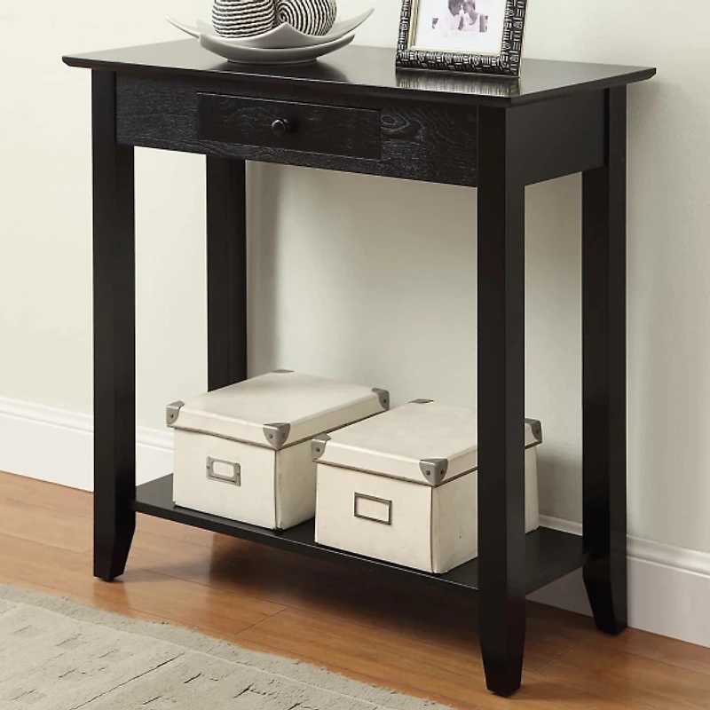 Slim Black Single Drawer Console Table