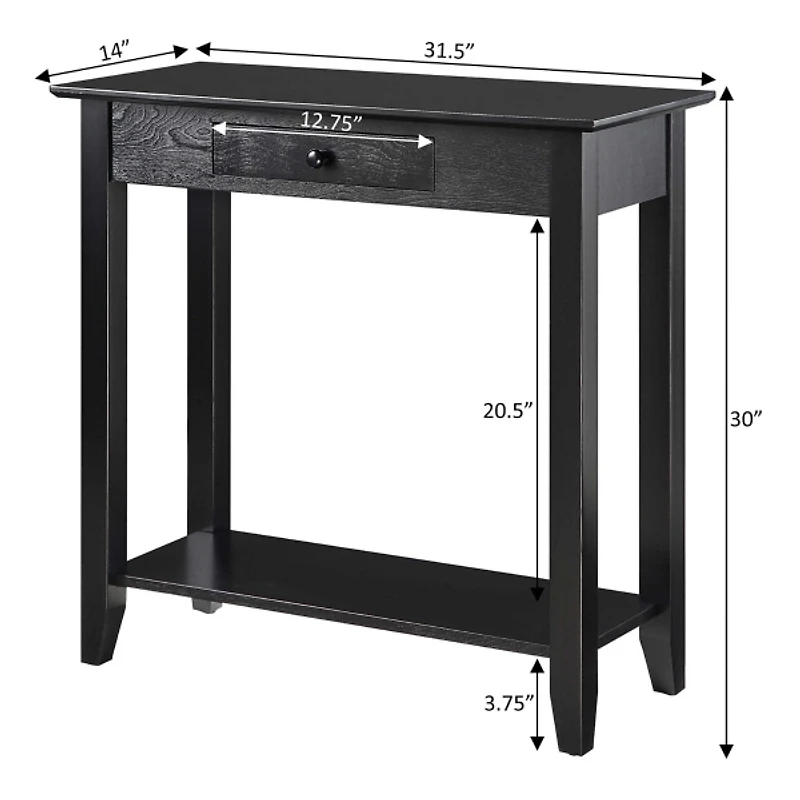 Slim Black Single Drawer Console Table