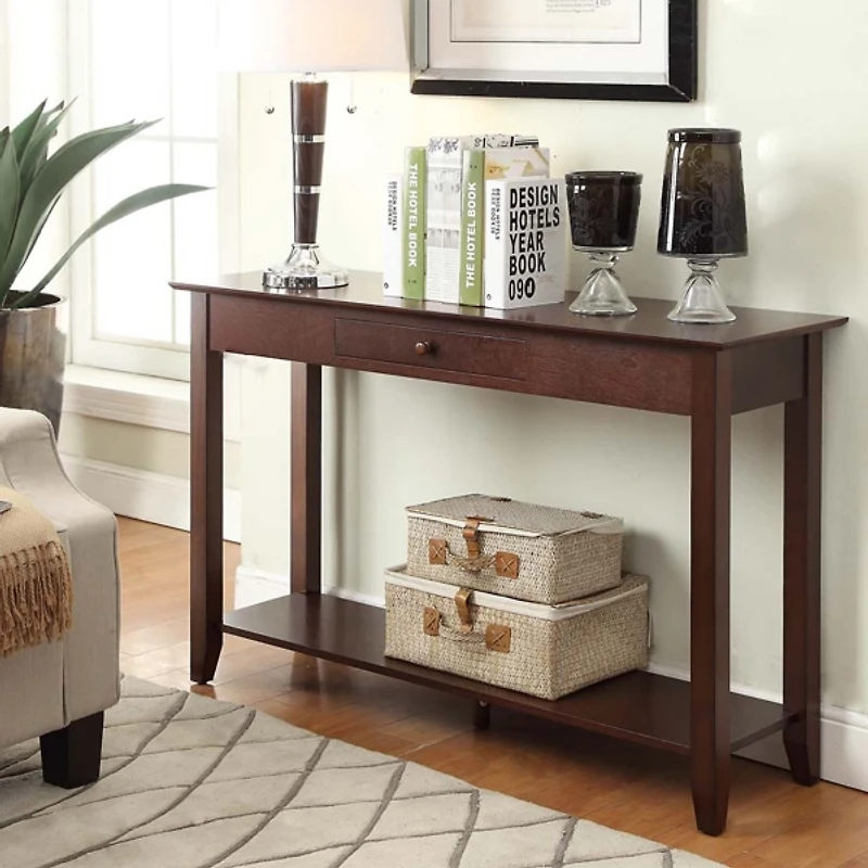 Long Brown Single Drawer Console Table