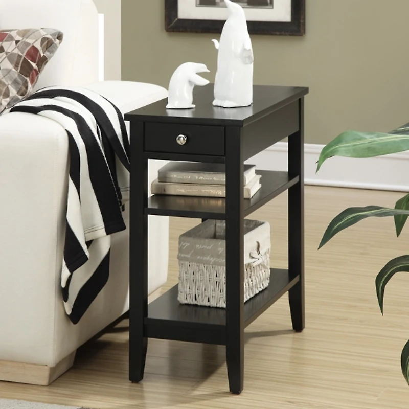 Black Double Shelf Wood Accent Table