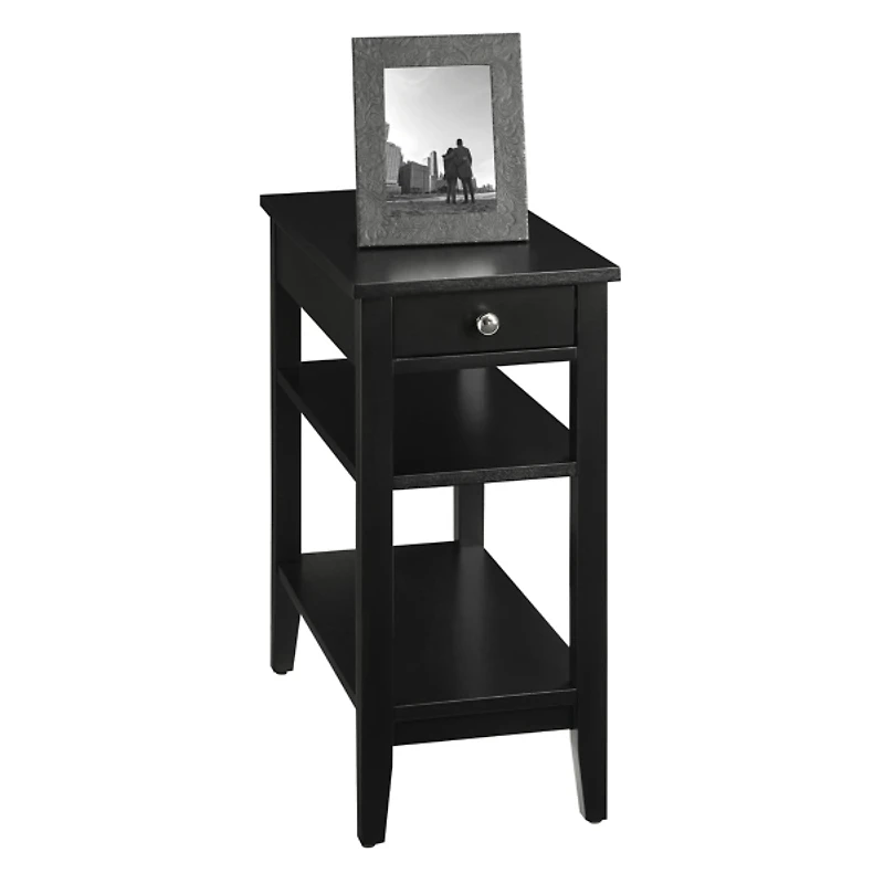 Black Double Shelf Wood Accent Table