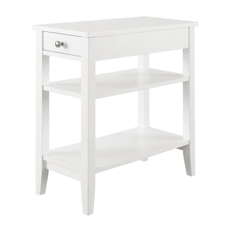 White Double Shelf Wood Accent Table