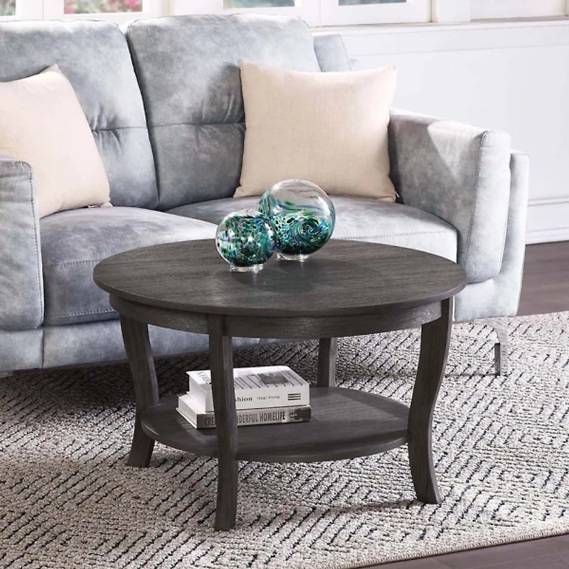 Round Graywash Curved Legs Coffee Table