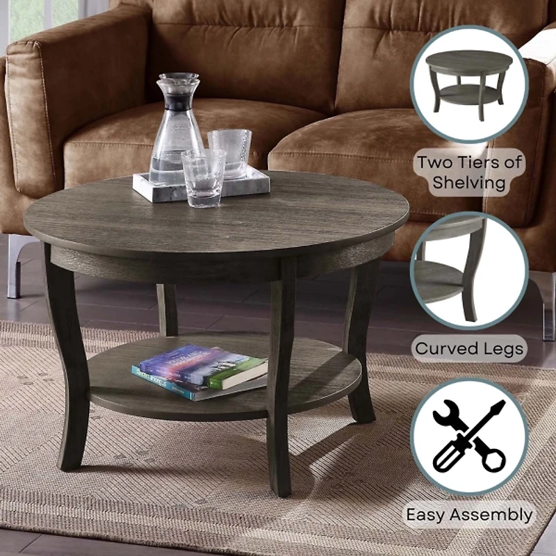 Round Graywash Curved Legs Coffee Table