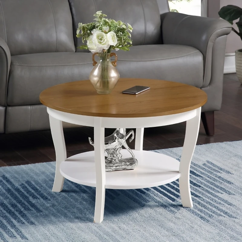 Round White and Natural Curved Legs Coffee Table
