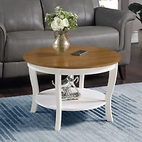 Round White and Natural Curved Legs Coffee Table