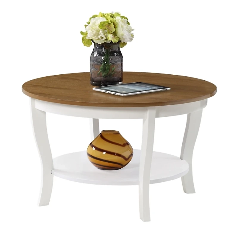 Round White and Natural Curved Legs Coffee Table