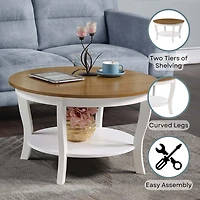 Round White and Natural Curved Legs Coffee Table