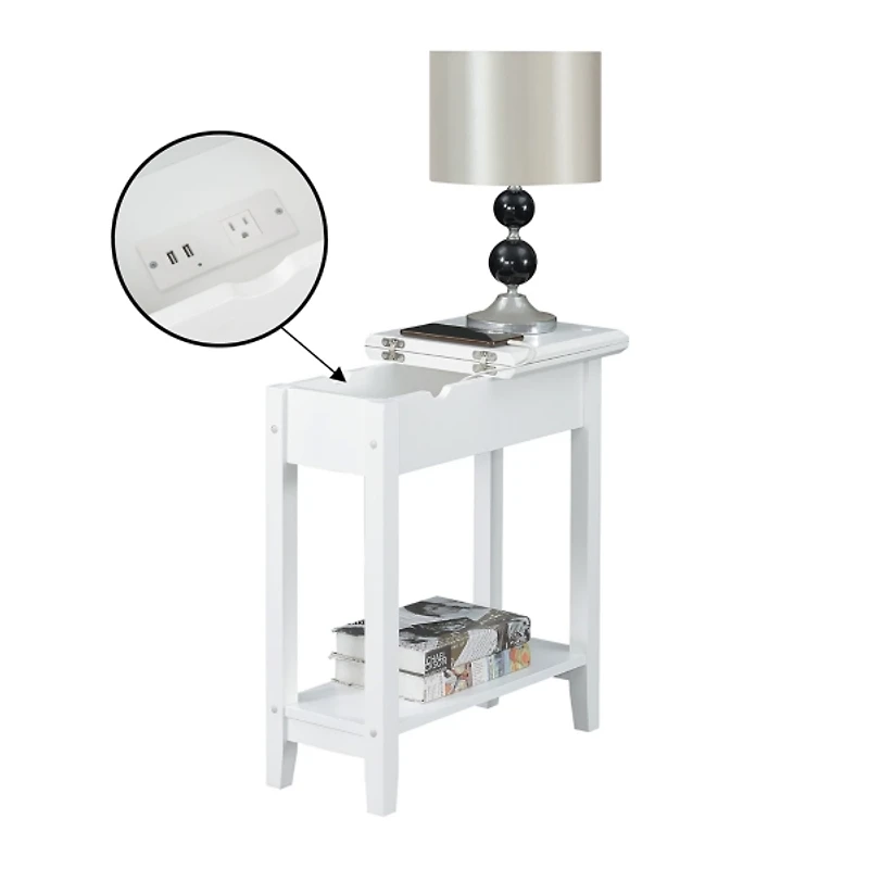 White Flip Top Charging Accent Table