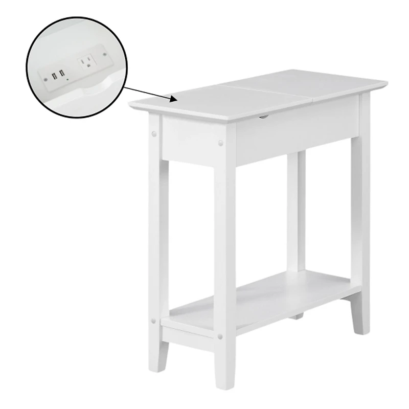 White Flip Top Charging Accent Table