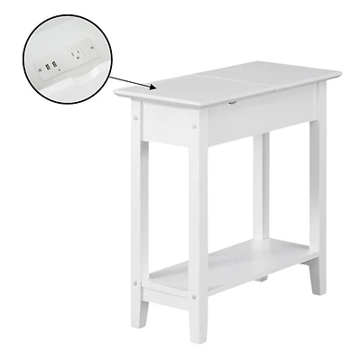 White Flip Top Charging Accent Table