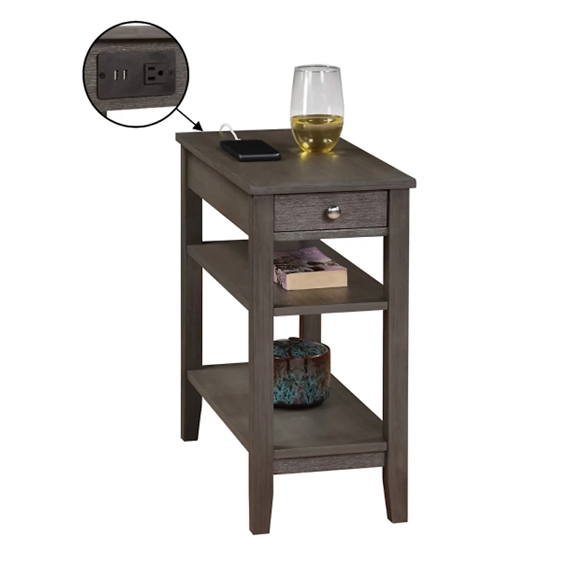 Gray 2-Shelf Charging Accent Table