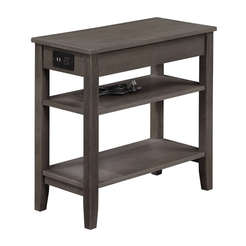 Gray 2-Shelf Charging Accent Table