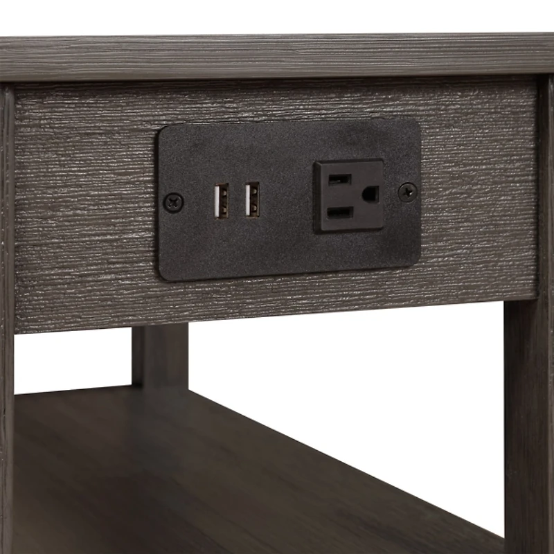 Gray 2-Shelf Charging Accent Table