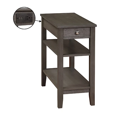 Gray 2-Shelf Charging Accent Table