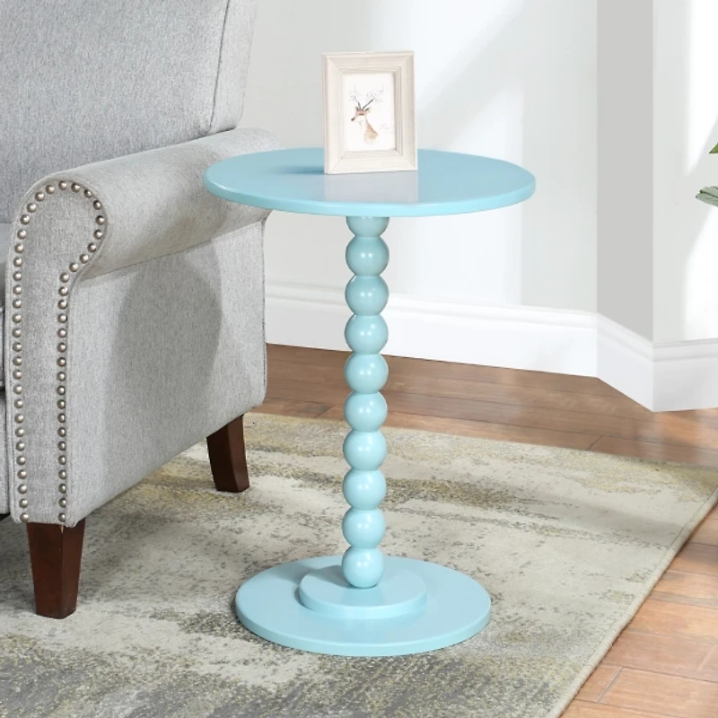 Blue Beaded Spindle Accent Table