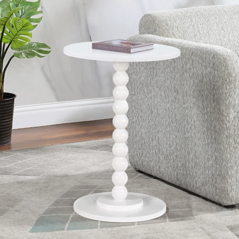 White Beaded Spindle Accent Table
