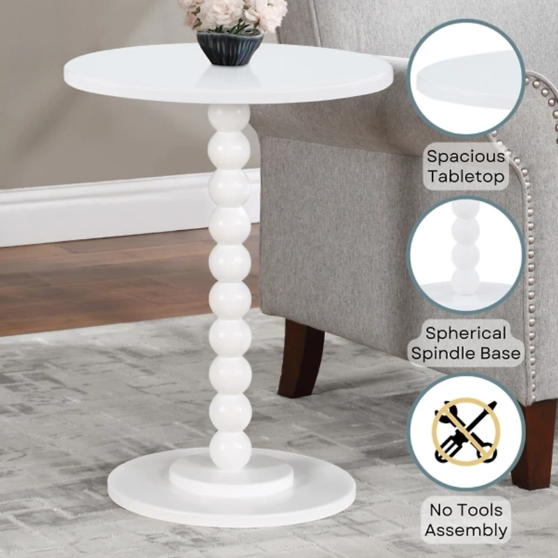 White Beaded Spindle Accent Table