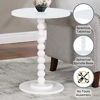 White Beaded Spindle Accent Table