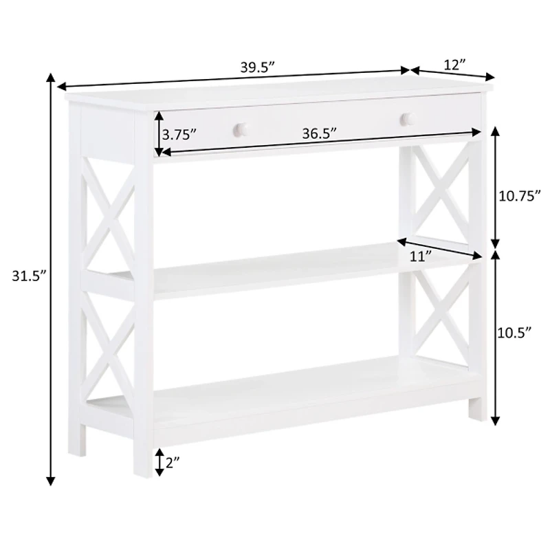 White X-Frame 2-Shelf Console Table