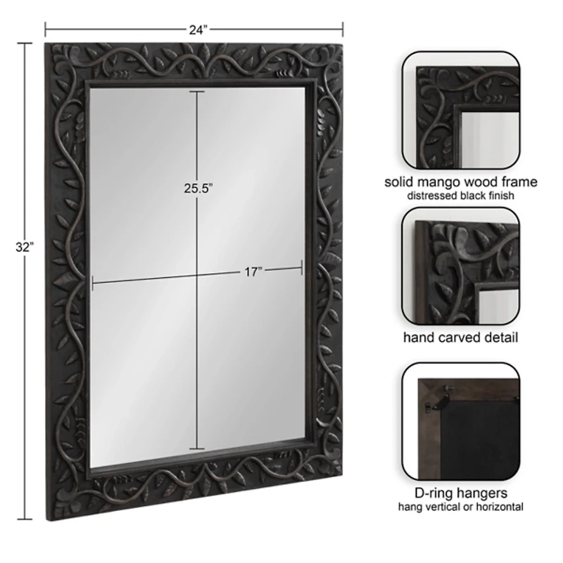 Black Wood Ornate Carved Wall Mirror