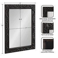 Black Wood Ornate Carved Wall Mirror