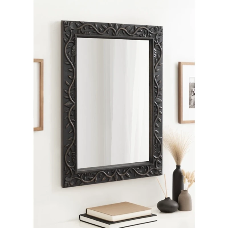 Black Wood Ornate Carved Wall Mirror