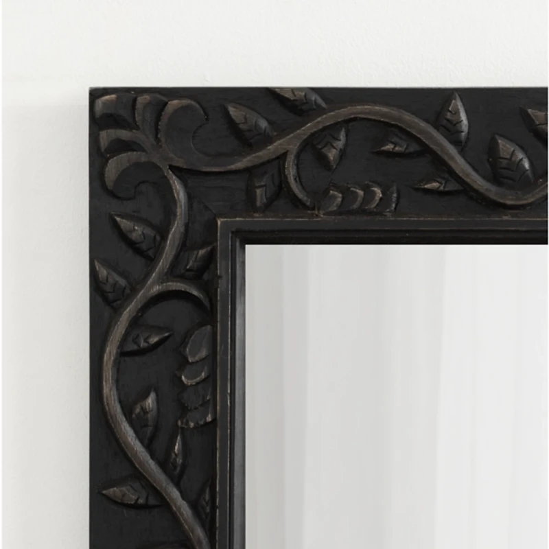 Black Wood Ornate Carved Wall Mirror