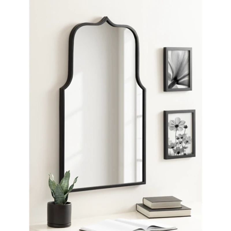 Satin Black Arched Scallop Wall Mirror