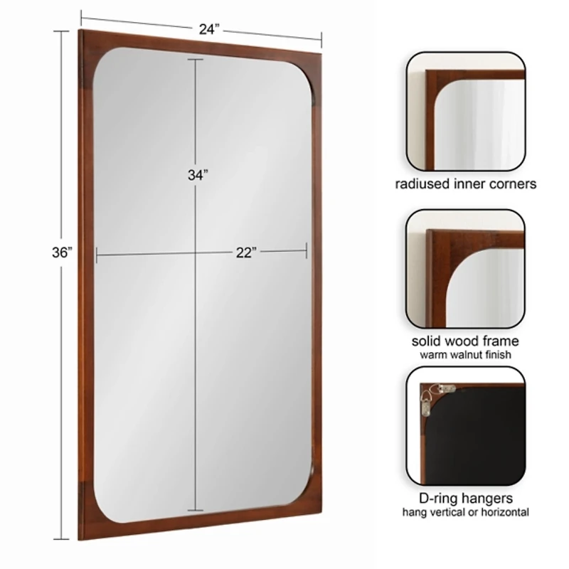Warm Walnut Rounded Rectangle Wall Mirror