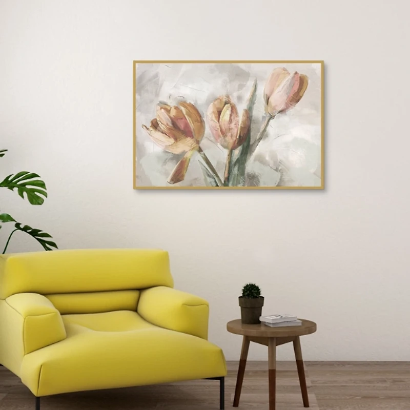 Simply Spring Peach Framed Canvas Art Print