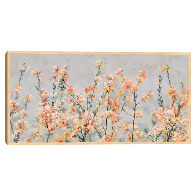 Cherry Blossom Blooms Birch Framed Canvas Print