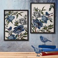 Blue Birds and Peonies Framed Art Prints, Set of 2