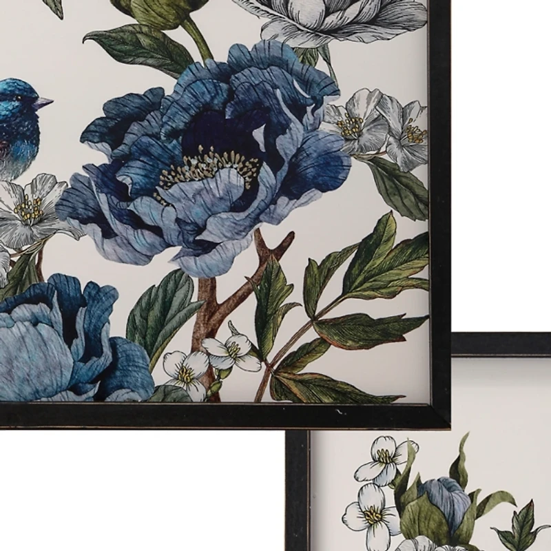Blue Birds and Peonies Framed Art Prints, Set of 2