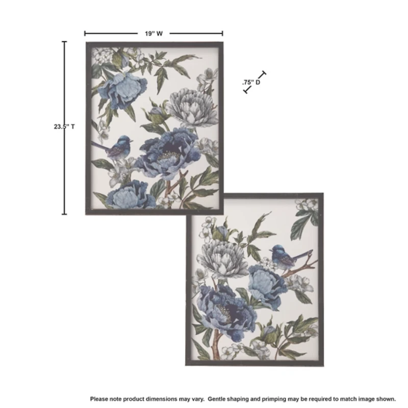 Blue Birds and Peonies Framed Art Prints, Set of 2