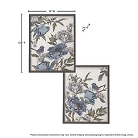 Blue Birds and Peonies Framed Art Prints, Set of 2